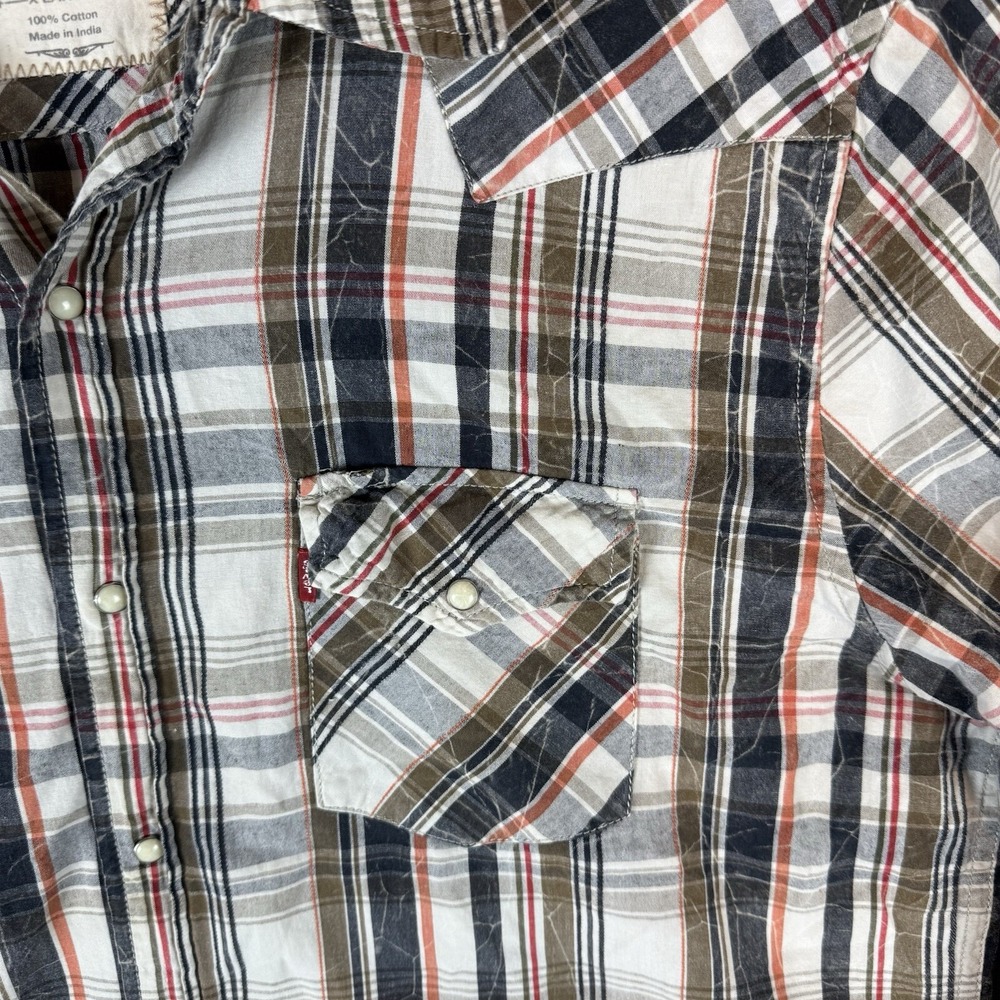 Levis Shirt Mens XL Multicolor Plaid Pearl Snap Outdoors Pockets Western - Picture 5 of 11